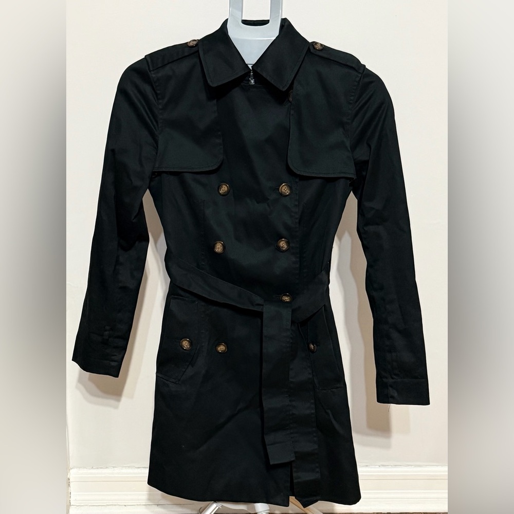 Banana Republic Black Double-Breasted Trench Coat – XS - Picture 2 of 9